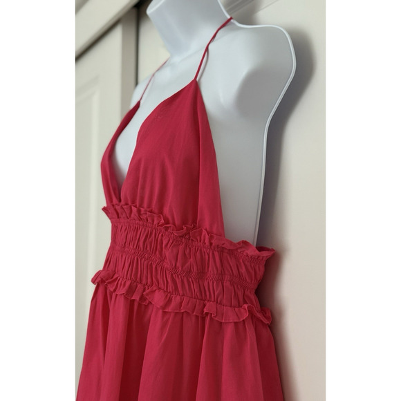 Zara NWT Hot Pink Mini Babydoll Sundress Ruffle Trim Spaghetti Tie Strap Sz M - Picture 3 of 16